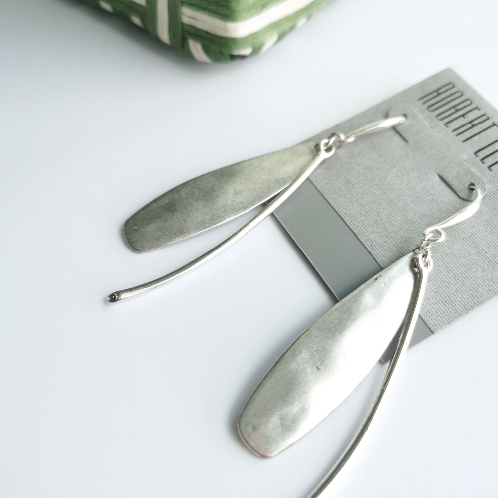 Robert Lee Morris Silver Plated Leaf Drop Earrings Modern Dangle
